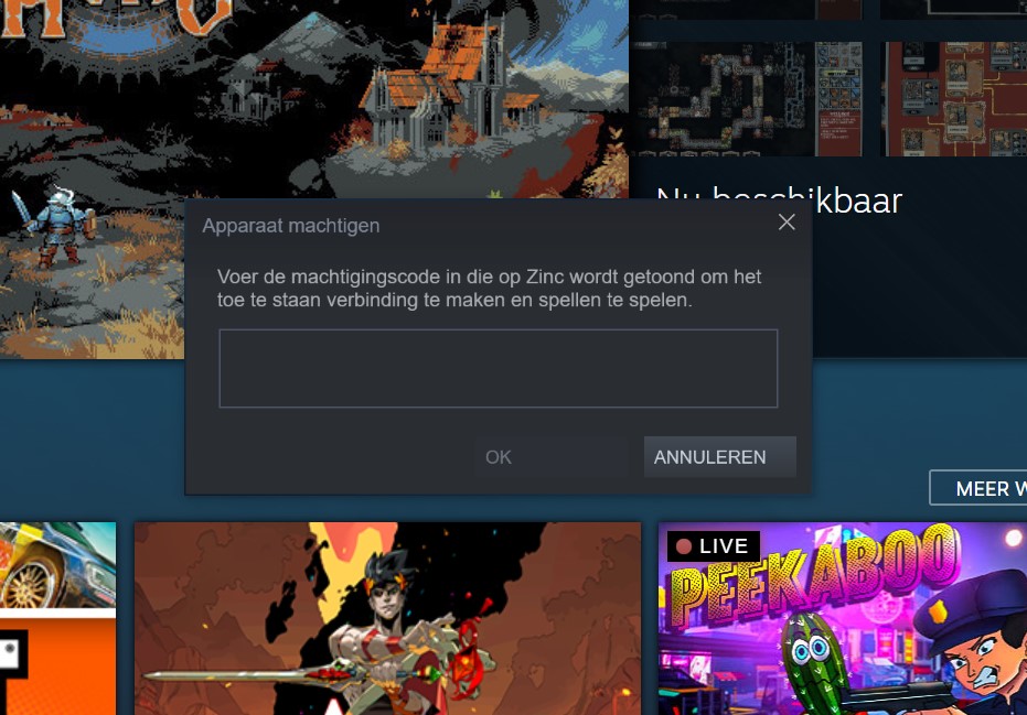 Schermafdruk Steam-pincode invoeren