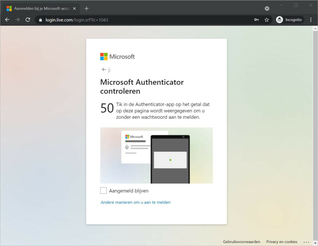 Screenshot inloggen op je Microsoft-account met 2FA