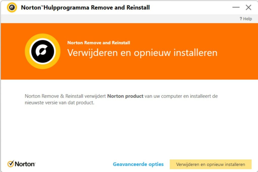 Screenshot stap 2 Norton verwijderen