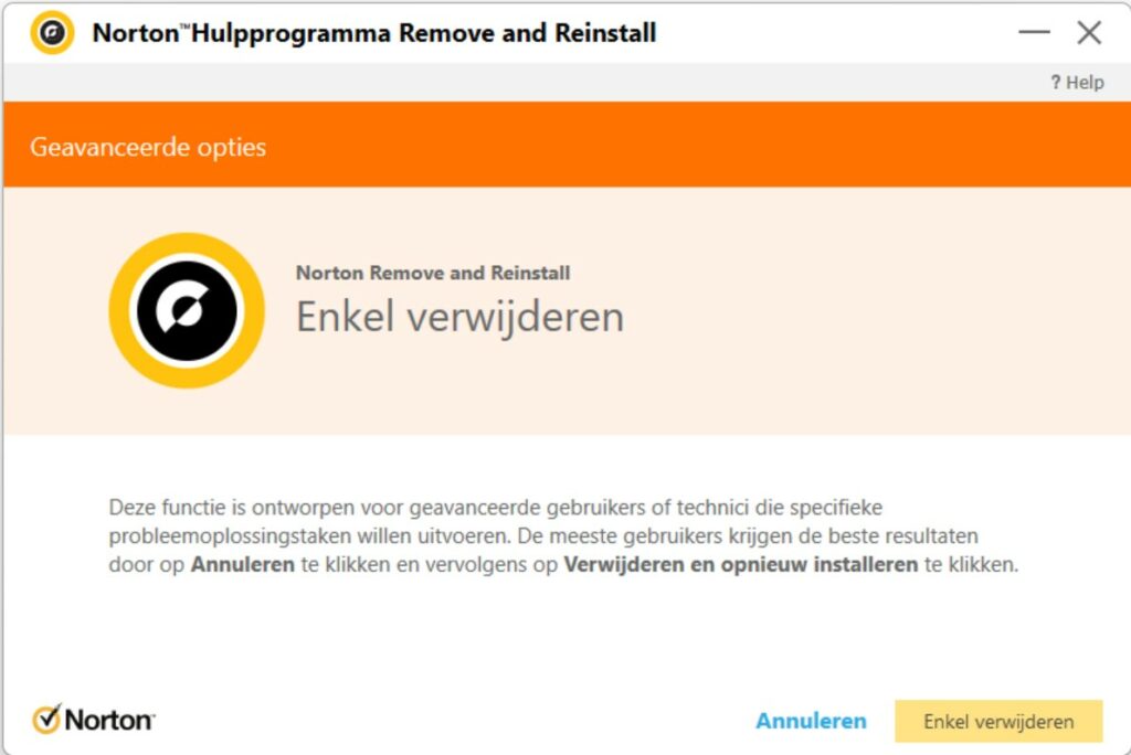 Screenshot stap 3 Norton verwijderen