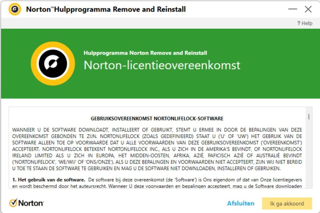 Screenshot stap 1 Norton verwijderen