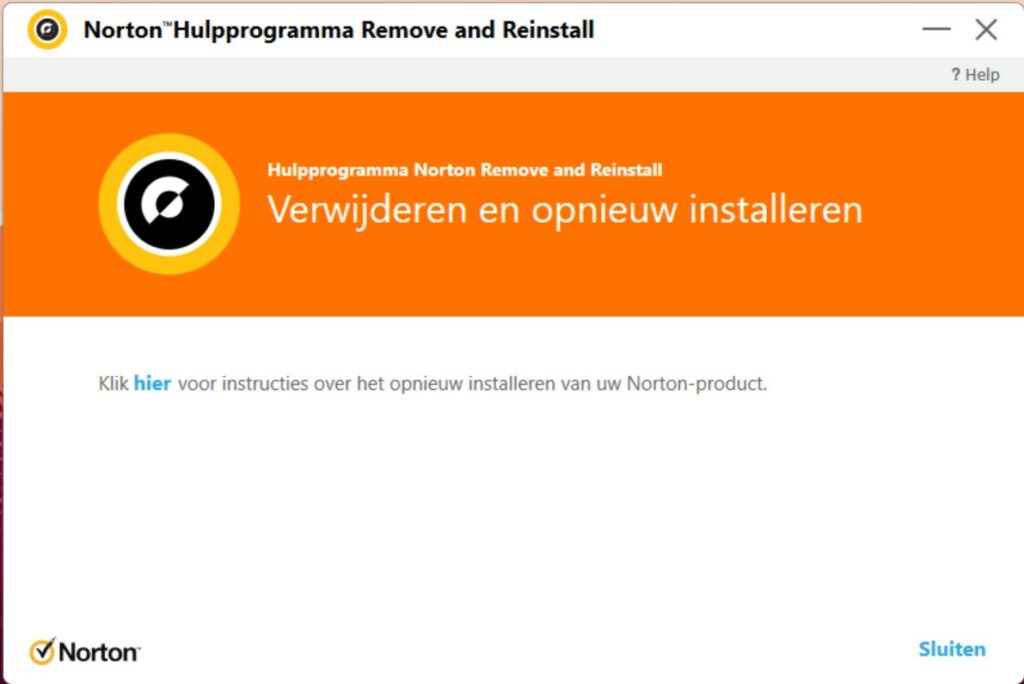 Screenshot stap 5 Norton verwijderen