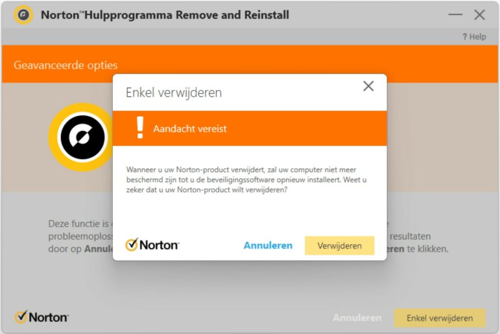 Screenshot stap 4 Norton verwijderen