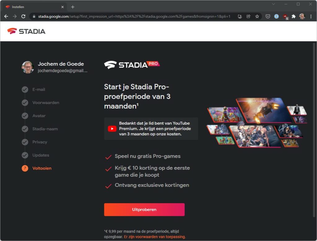 Screenshot van laatste stap van Stadia-account opzetten