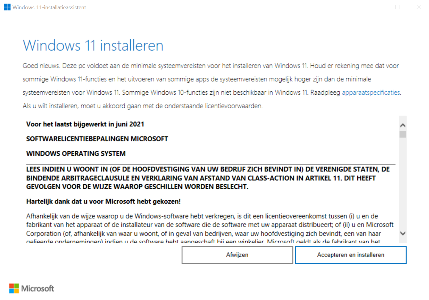 Screenshot Windows 11-installatieassistent