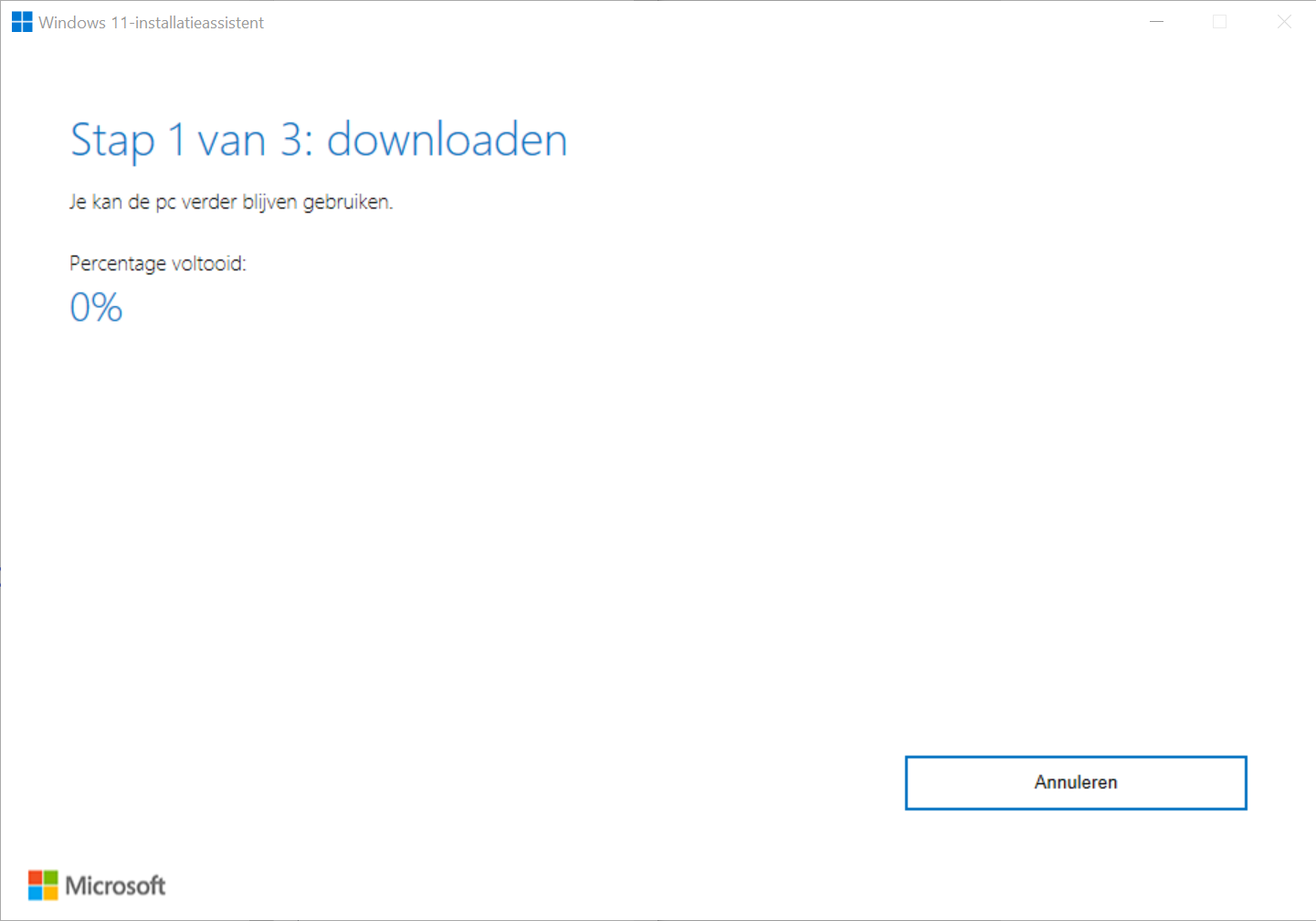 Screenshot Windows 11-installatieassistent bezig met update