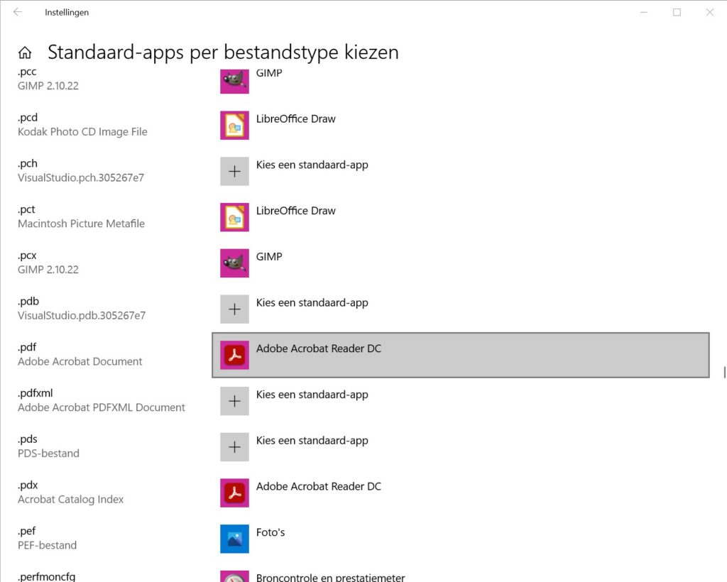 Schermafdruk pdf-lezer wijzigen Windows 10