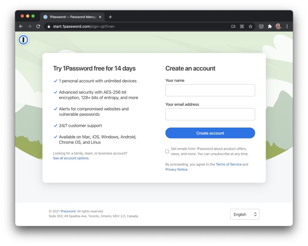 Screenshot aanmeldformulier 1Password