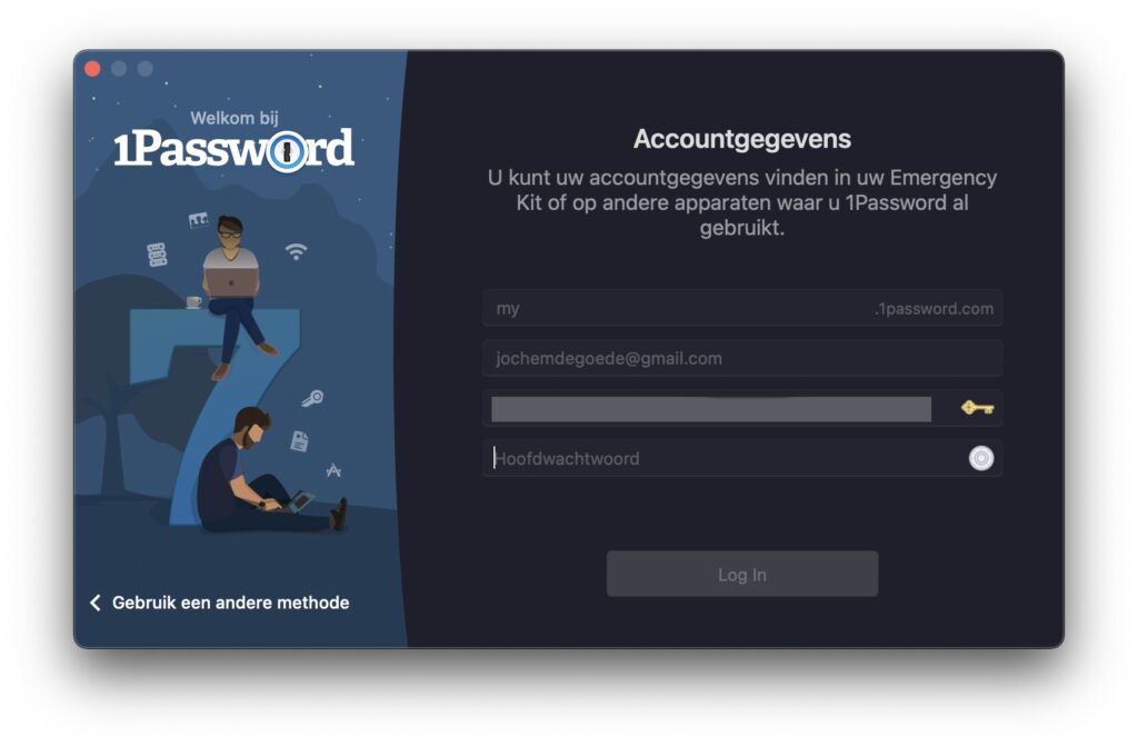 Screenshot inloggen 1Password macOS