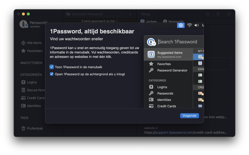 Screenshot opzetwizard op mac 1Password