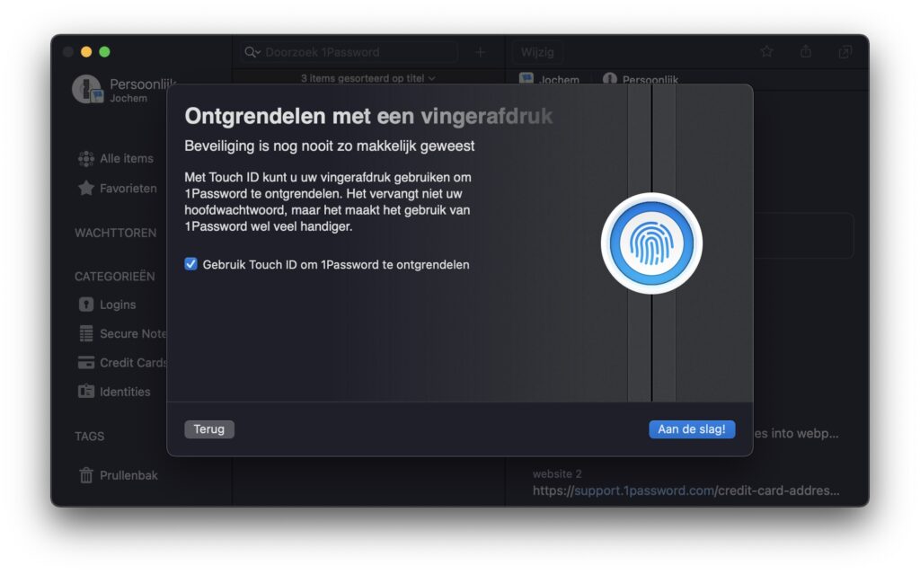 Screenshot opzetwizard op mac 1Password