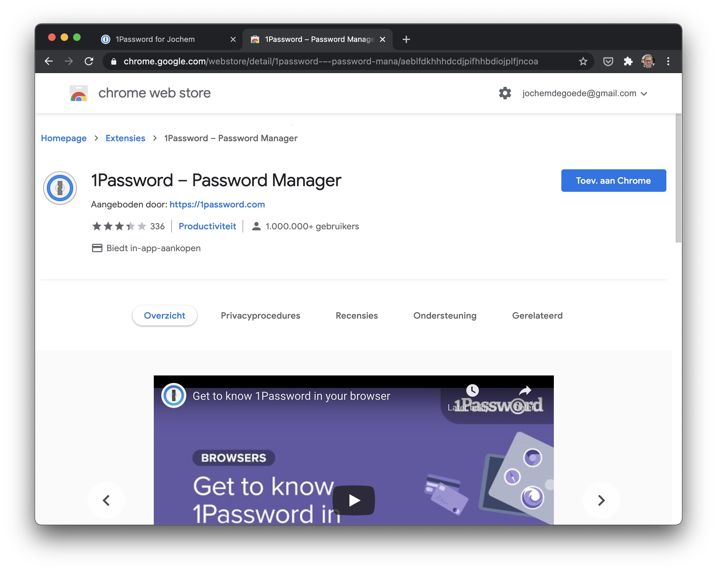 Screenshot 1Password-extensie voor Chrome