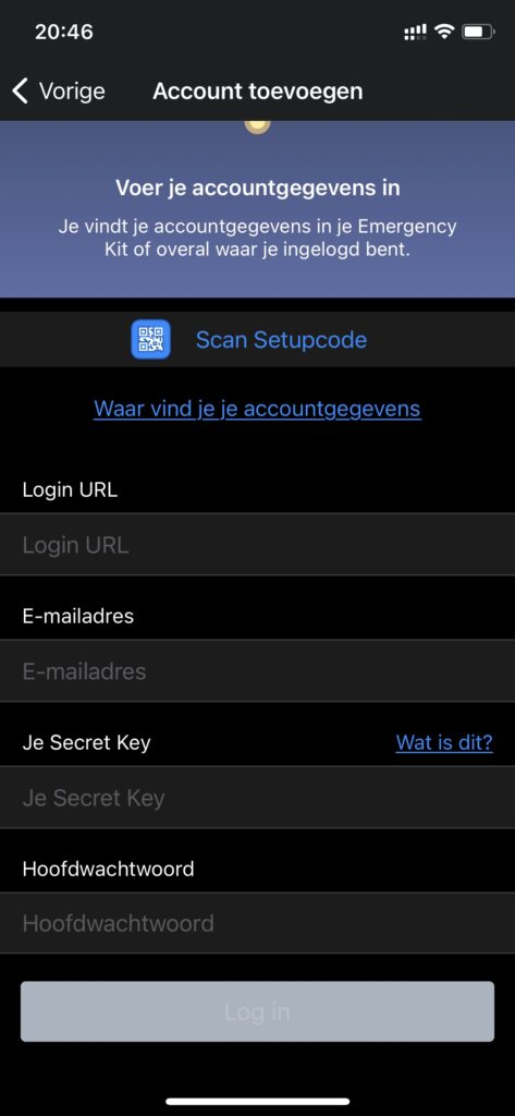 Screenshot inloggen op iOS