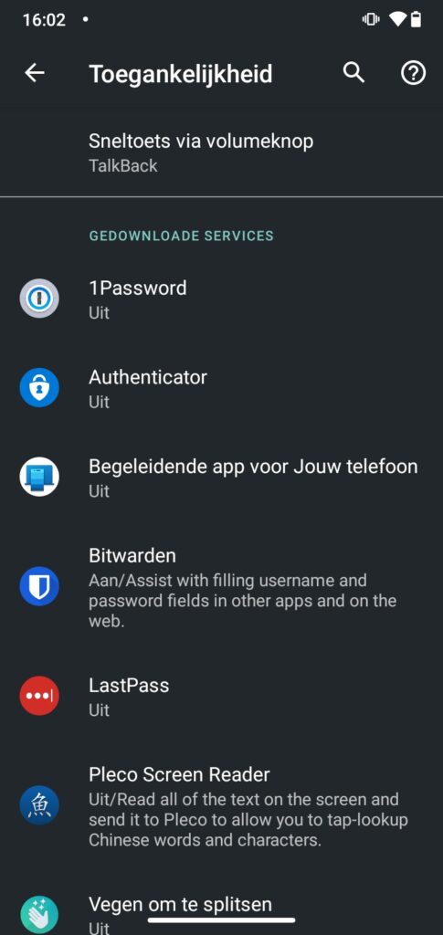 Screenshot toegankelijkheid Android