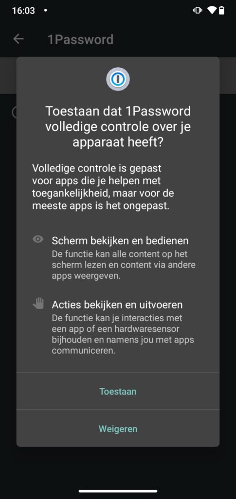 Screenshot toegankelijkheid Android