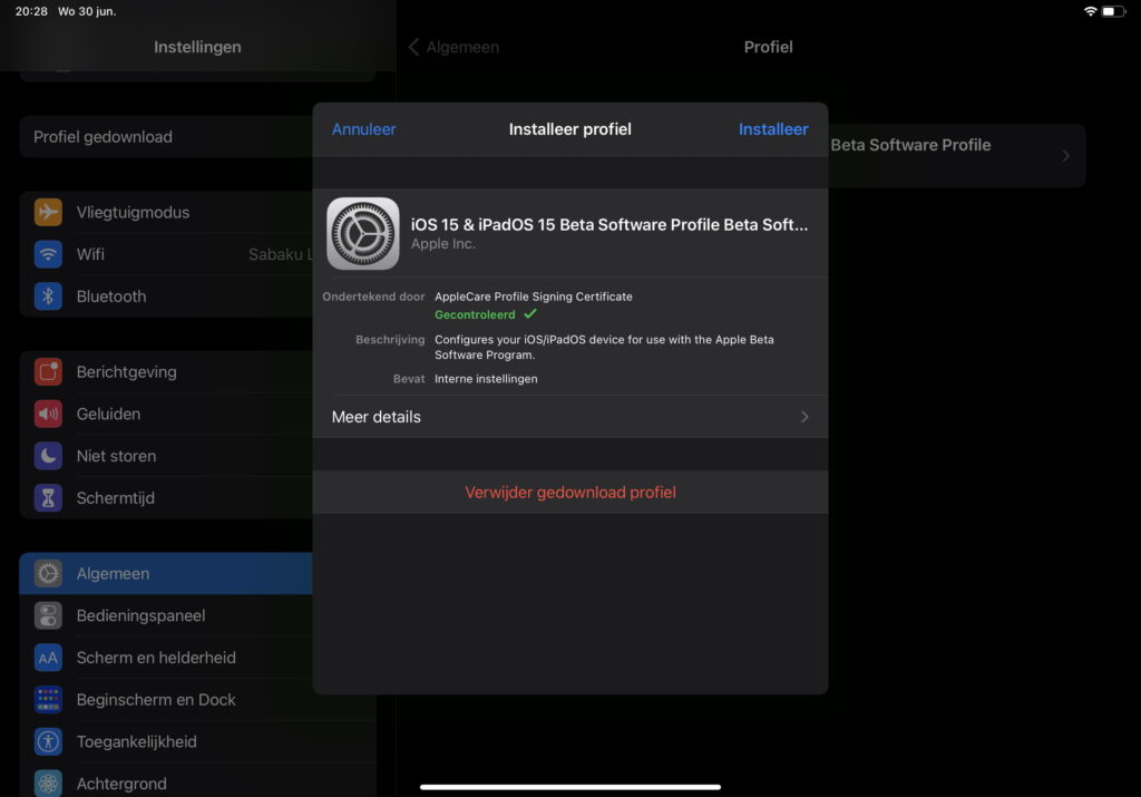 Screenshot profiel installeren in iOS/iPadOS