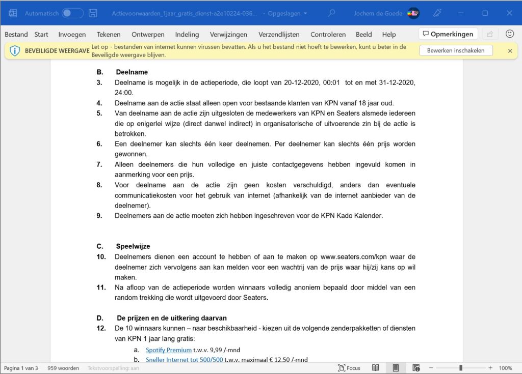 Screenshot PDF-document geopend in Word