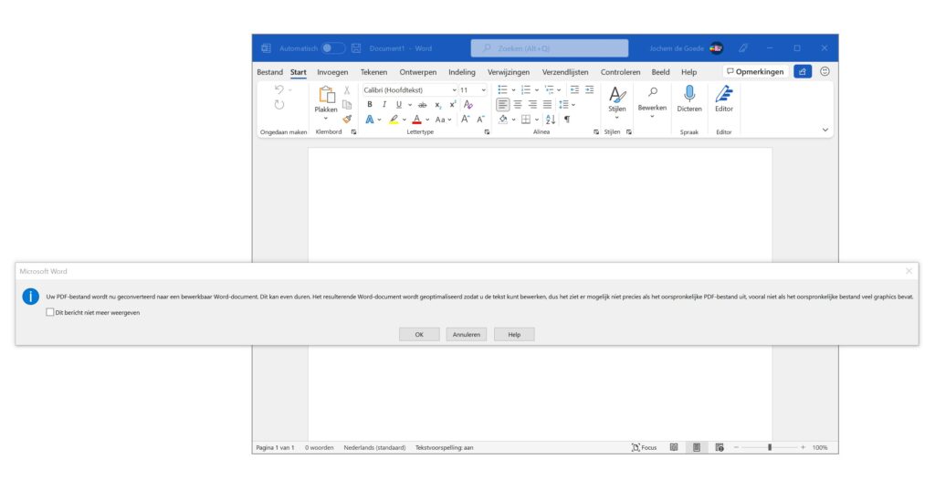 Screenshot PDF-document met Word openen