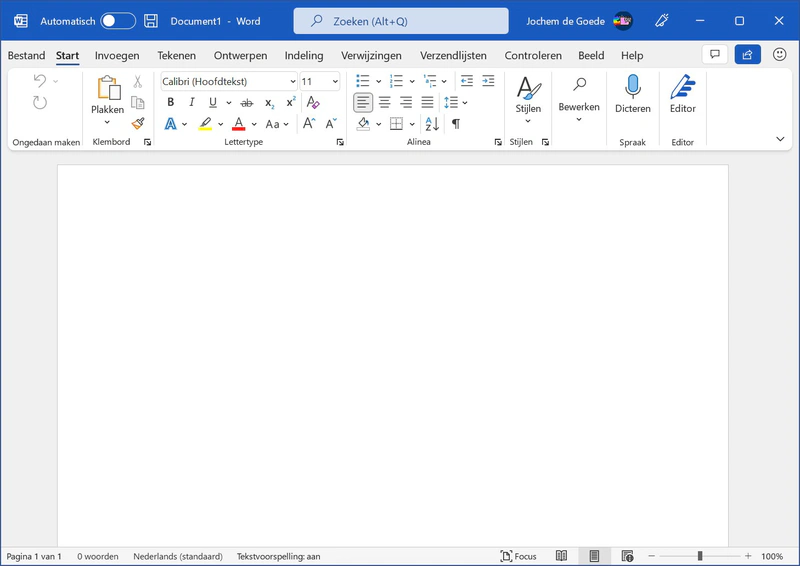 Screenshot van Microsoft Office Word 365