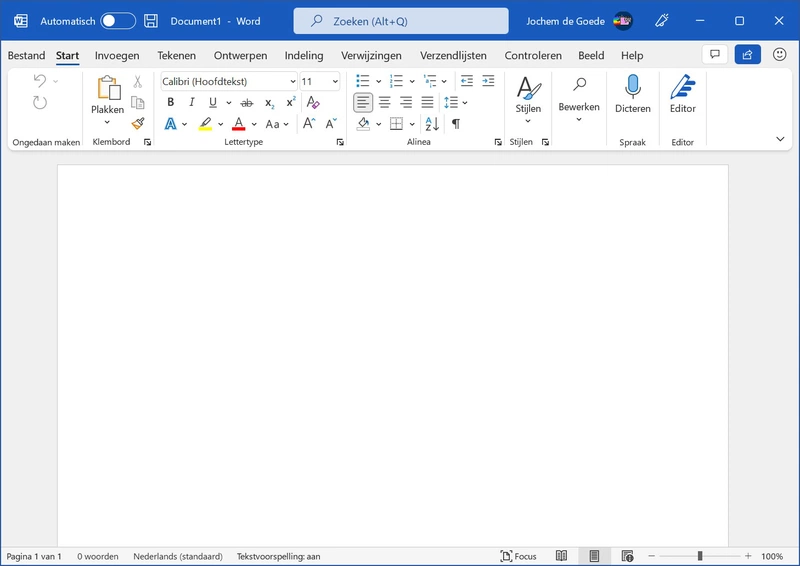 Screenshot van Microsoft Office Word 365