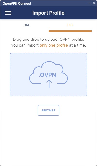 Screenshot OpenVPN Connect op Windows