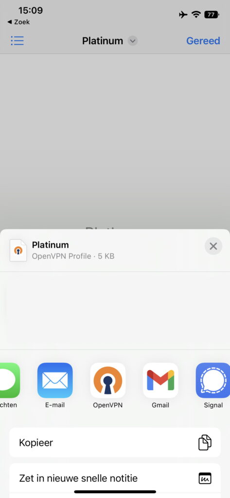 Screenshot OpenVPN-profiel openen op iOS