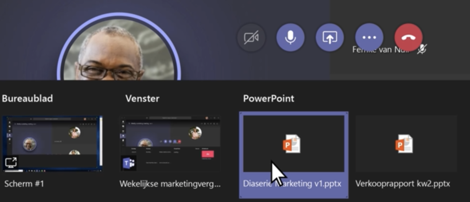 Deelmenu van Microsoft Teams