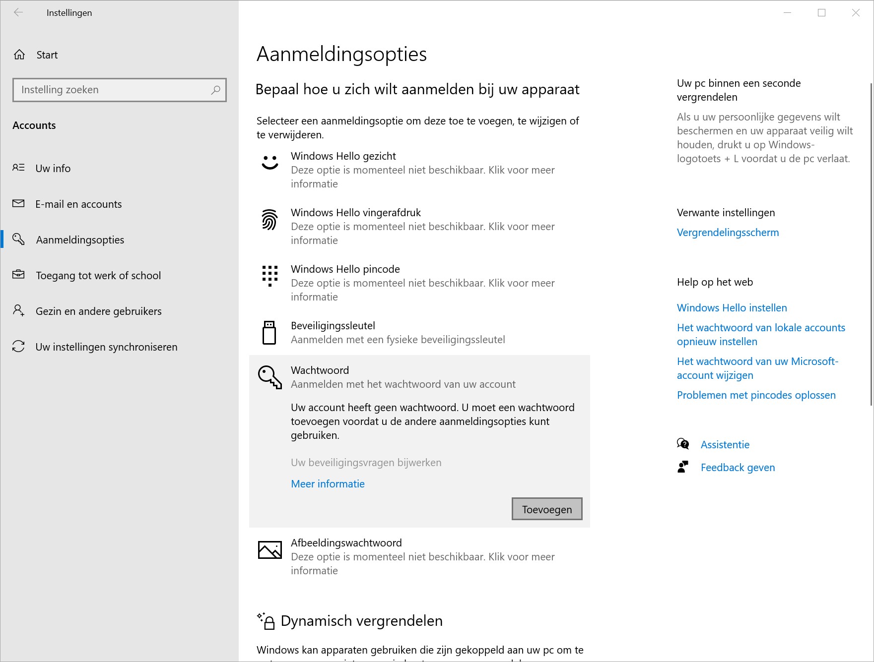 Screenshot Wachtwoord instellen Windows 10