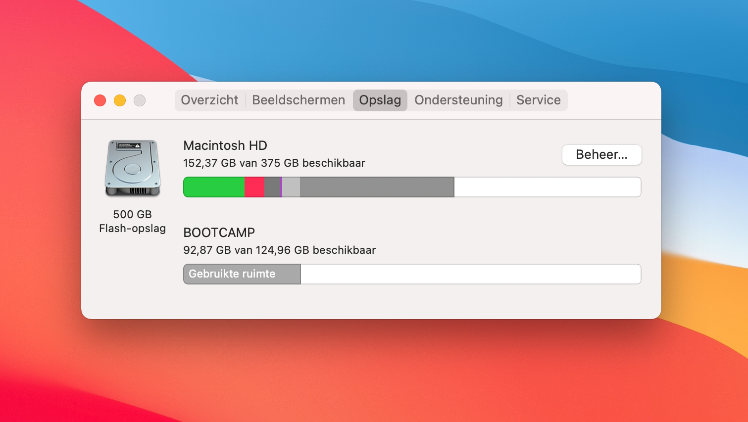 Screenshot van opslagoverzicht op Mac