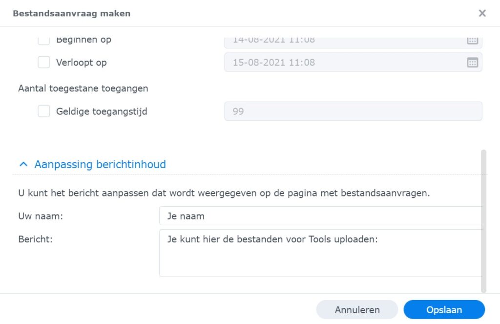 Screenshot persoonlijk bericht instellen voor 