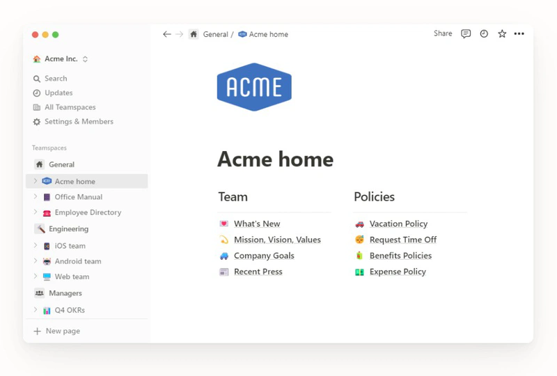 Screenshot van Notion