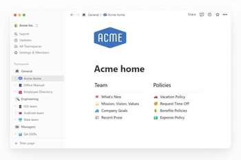 Screenshot van Notion