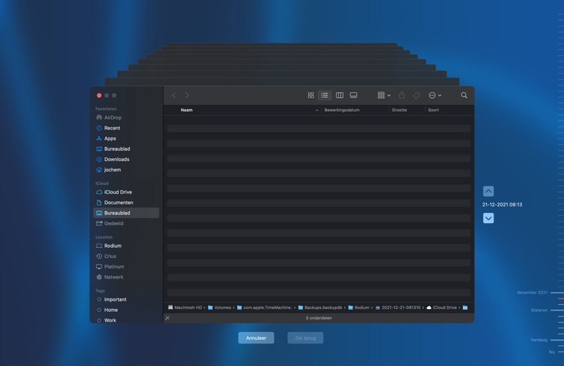Screenshot Time Machine in macOS: door back-ups bladeren
