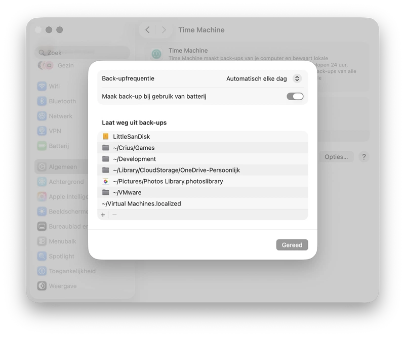Screenshot van de Time Machine-opties