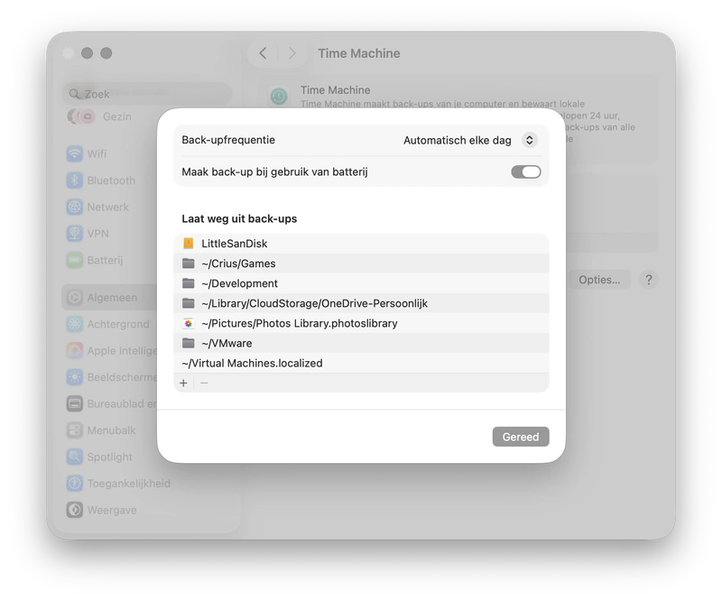 Screenshot van de Time Machine-opties