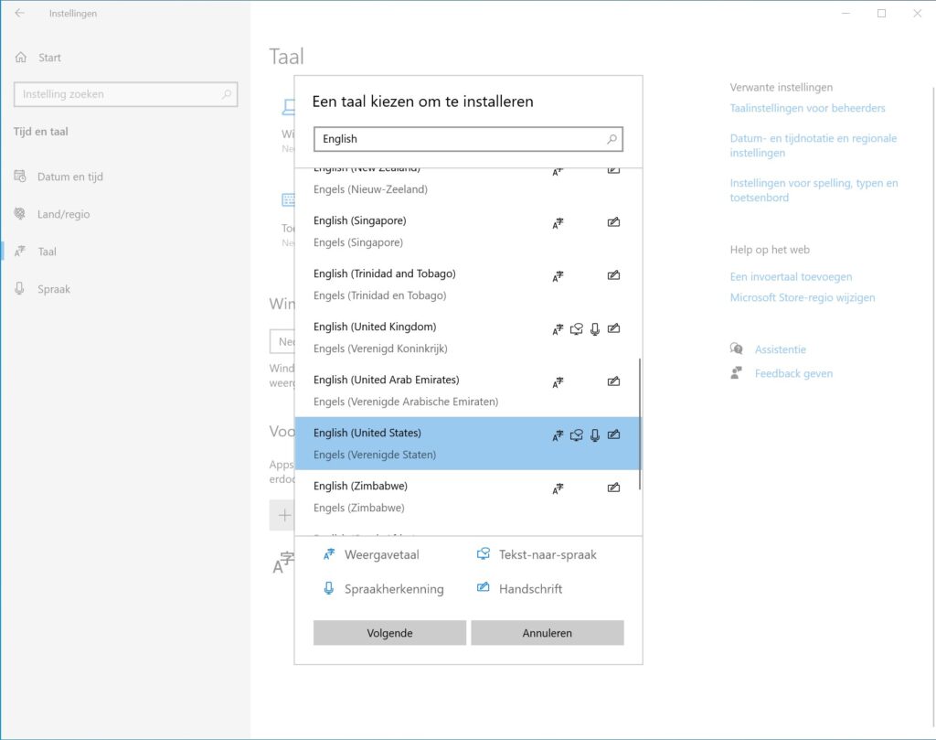 Screenshot taal toevoegen in Windows 10