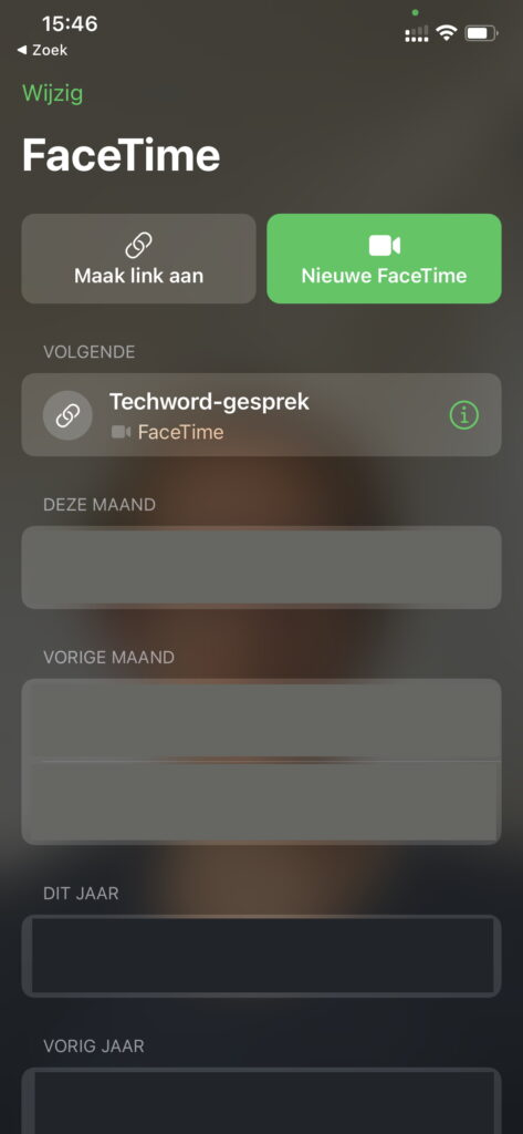 Screenshot FaceTime-hoofdscherm