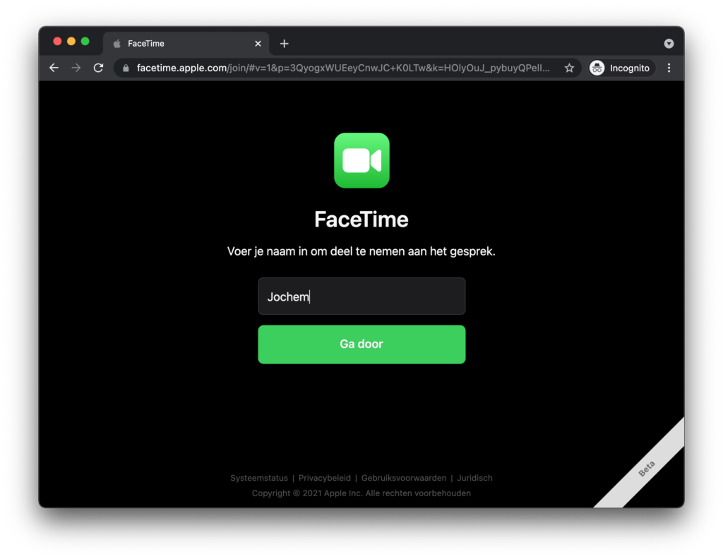 Screenshot FaceTime in de browser