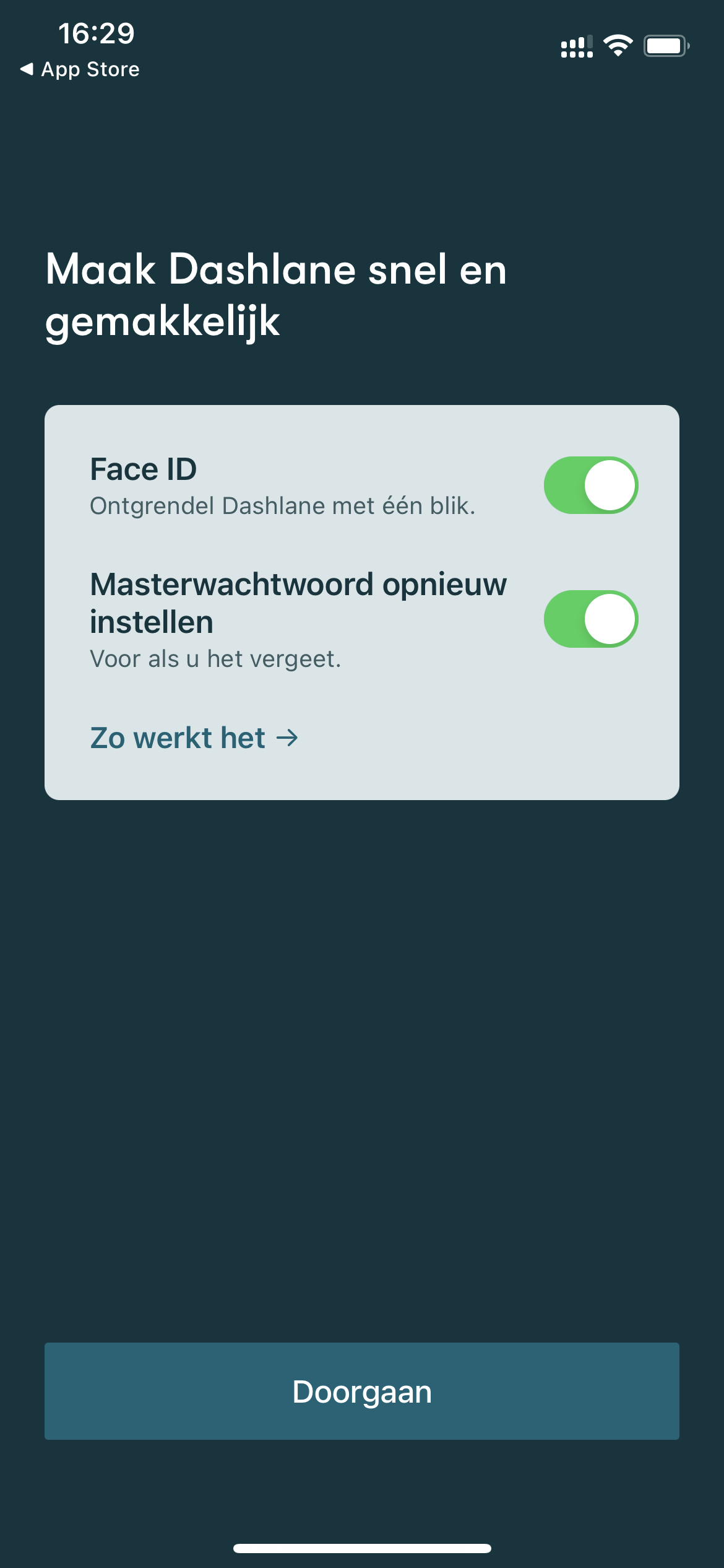 Screenshot Dashlane aan de slag op iOS