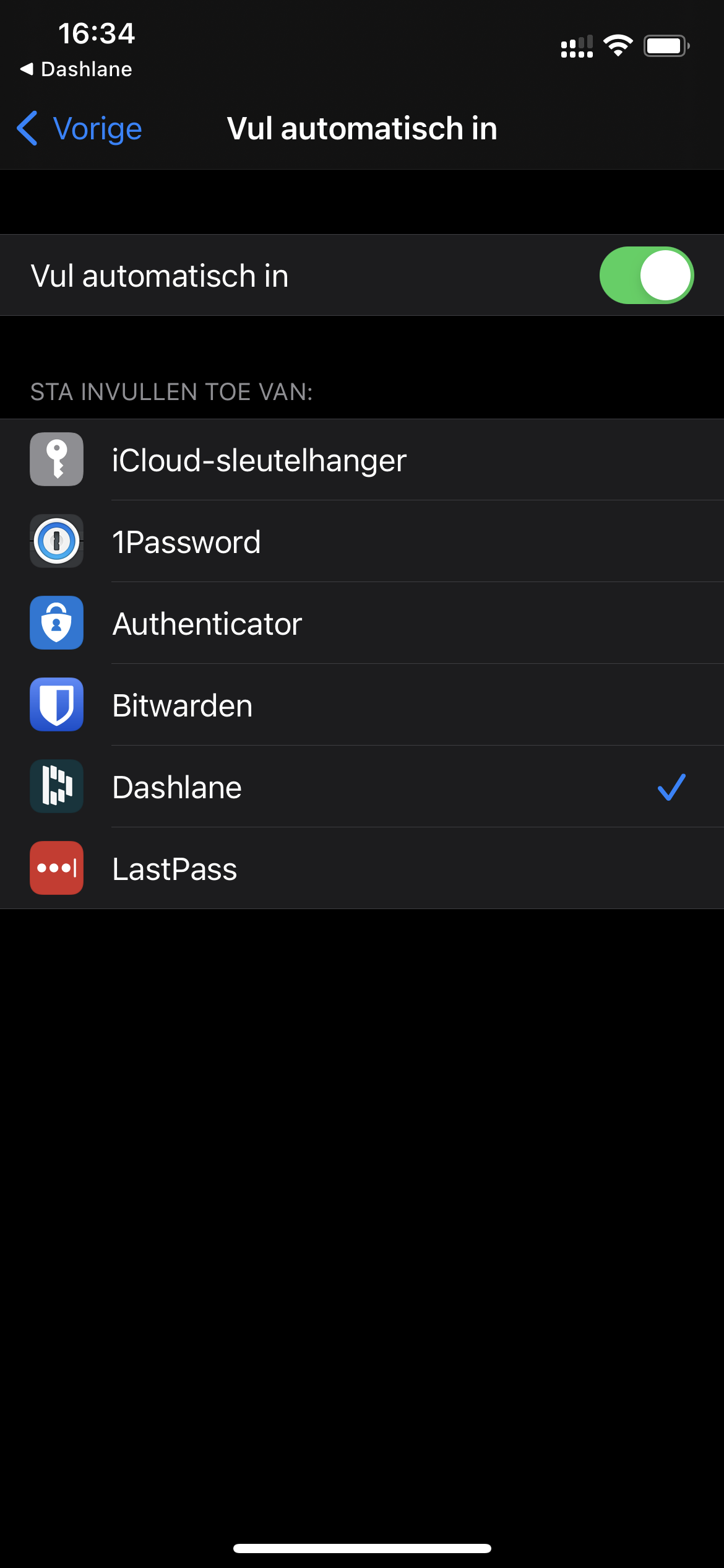 Screenshot Instellingen iOS