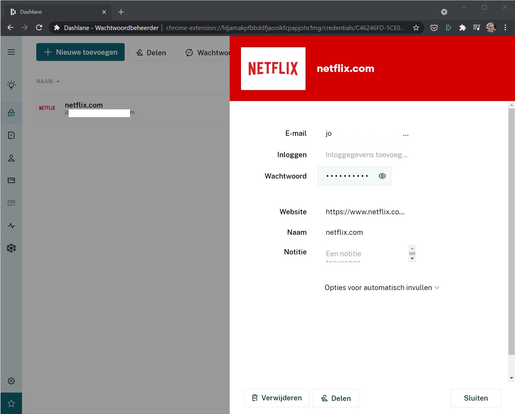 Screenshot Netflix-account bewerken in kluis