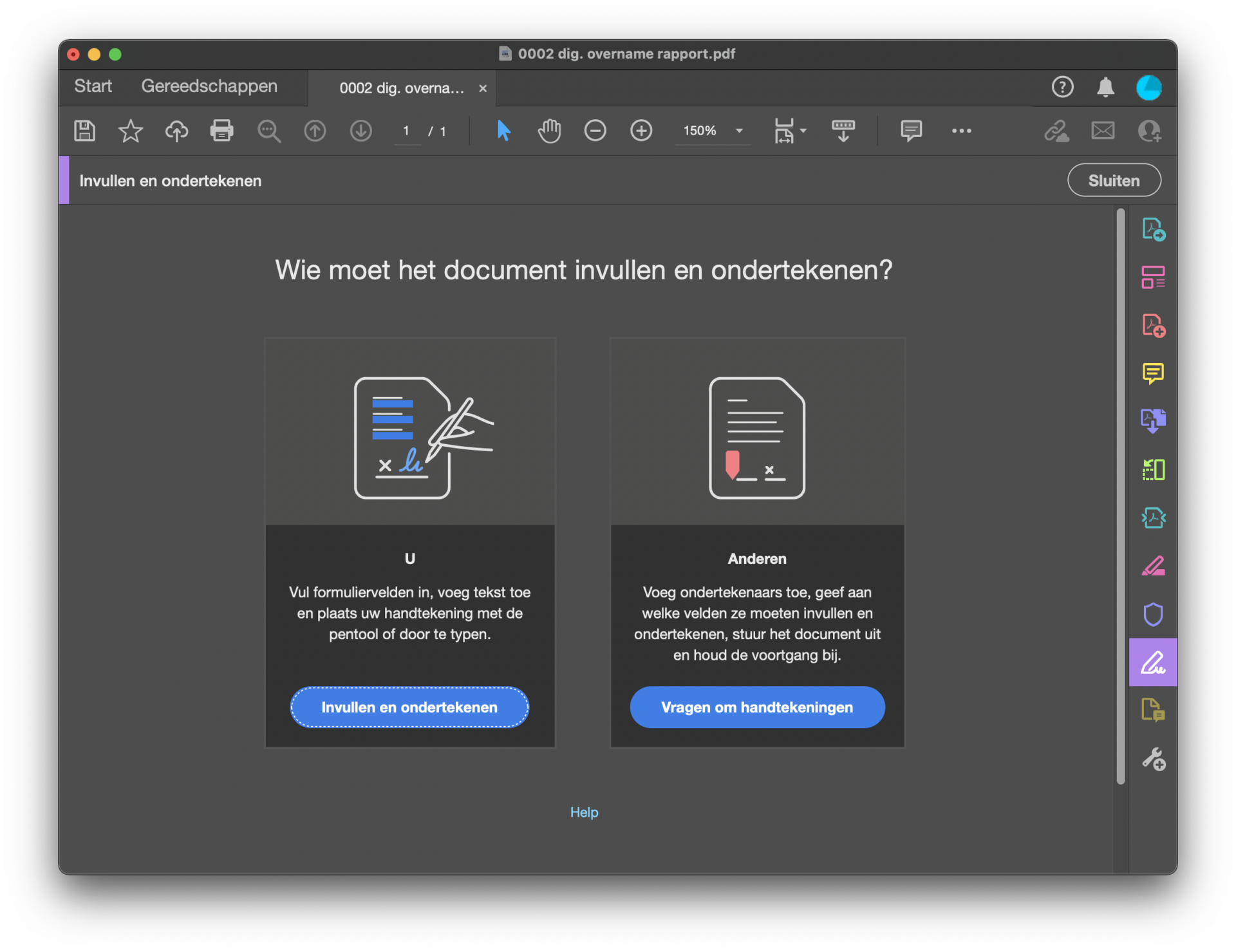 Screenshot Adobe Acrobat Reader Invullen en ondertekenen