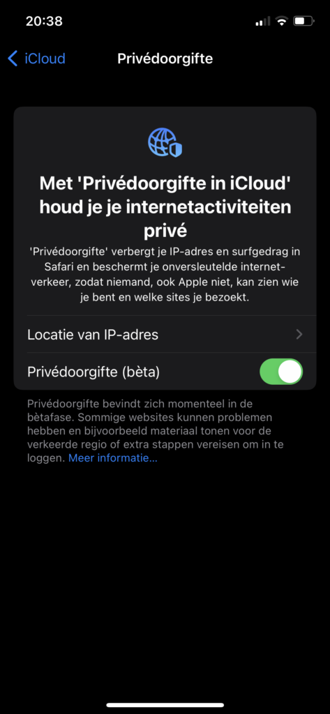 Screenshot Privedoorgifte in iOS 15