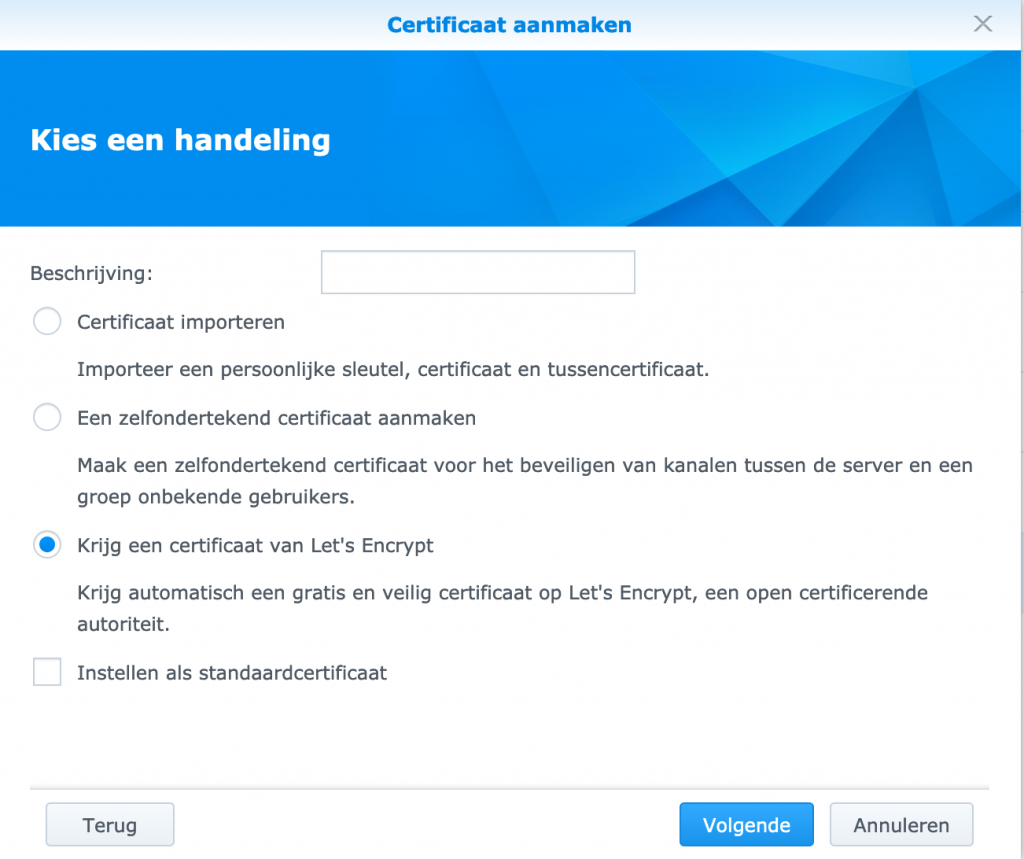 Certificaat maken in DSM