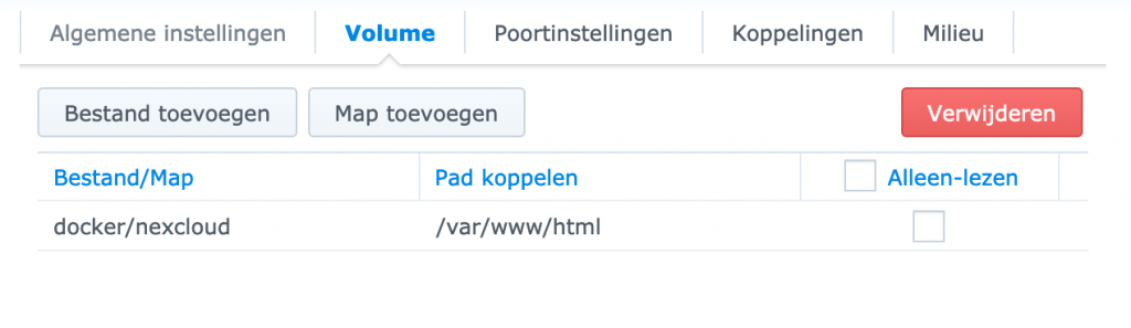 Nextcloud-volumekoppeling