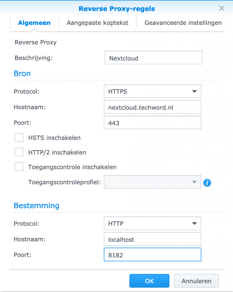 Reverse Proxy opzetten in DSM