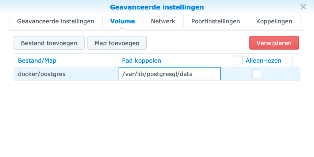 Volume koppelen Postgres-container
