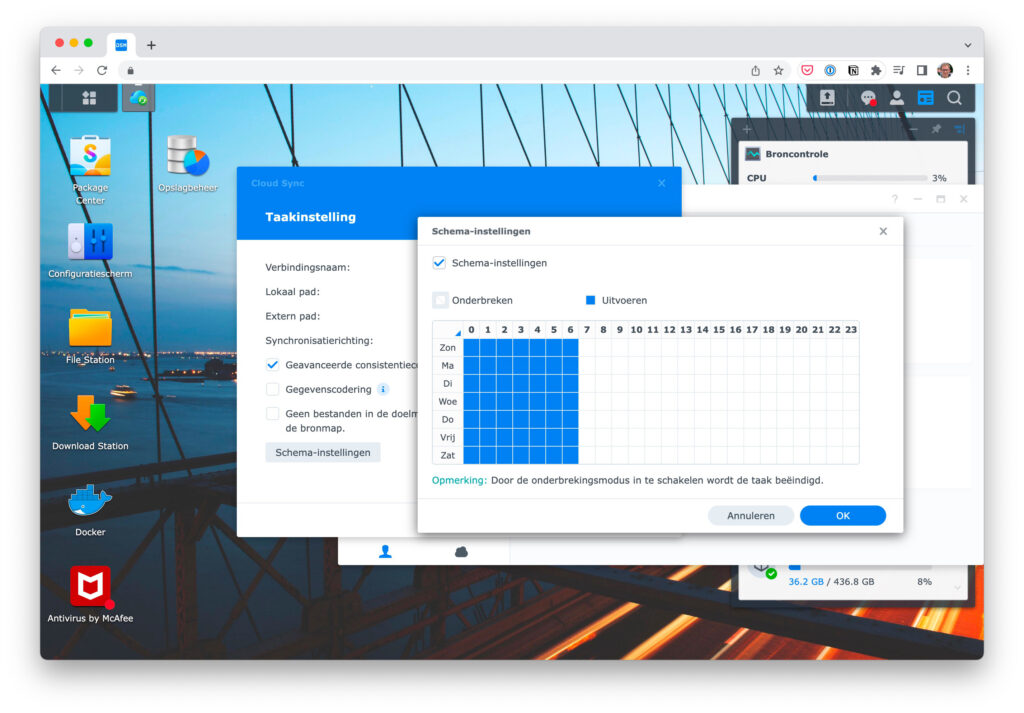 Screenshot van instellen schema in CloudSync.