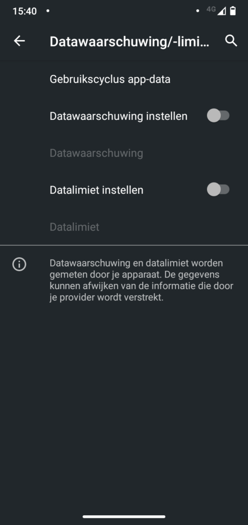 Screenshot overzicht datalimiet-pagina