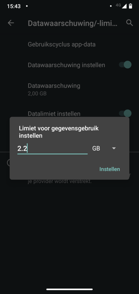 Screenshot datalimiet instellen op Android